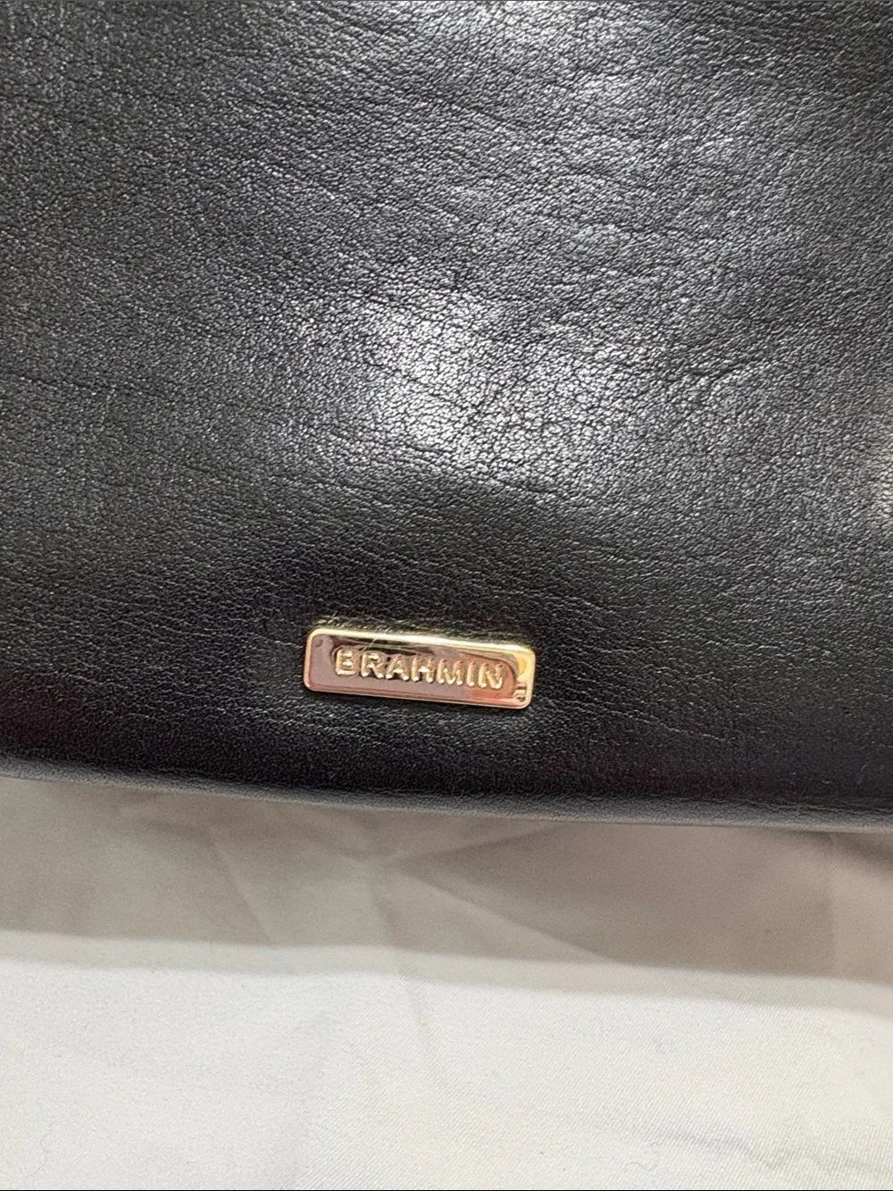 Brahmin Black Leather Satchel with Gold Hardware and Detachable Strap